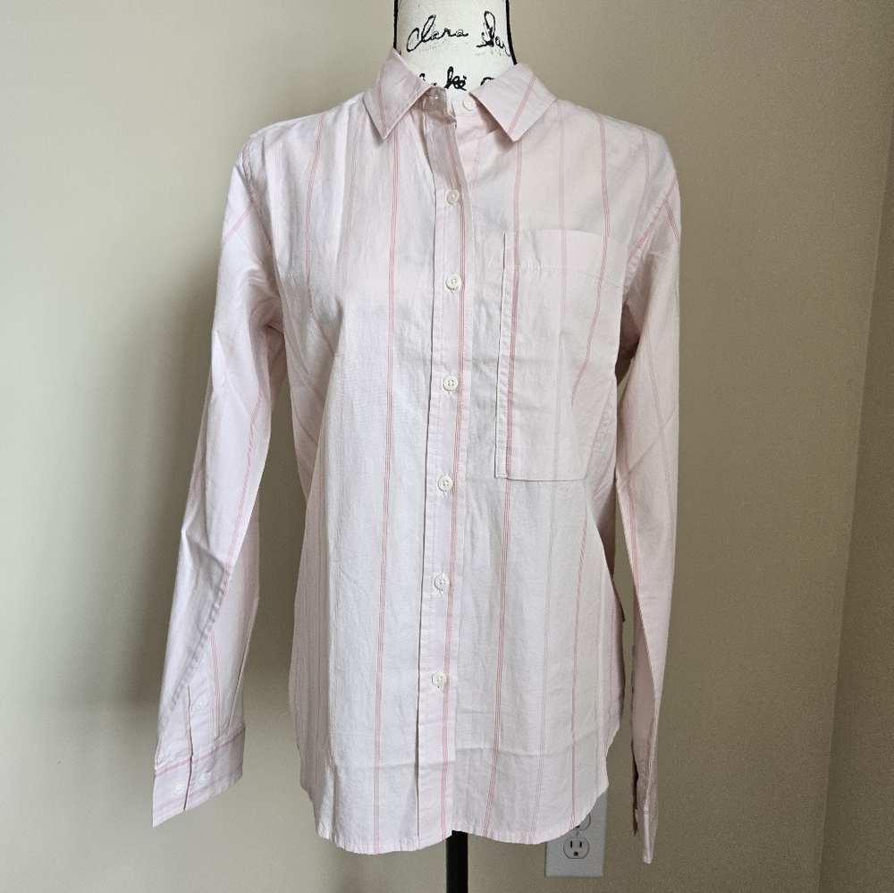 Stio Dawn Shirt Womens M Pale Pink Stripe Lightweight Cotton Button Front